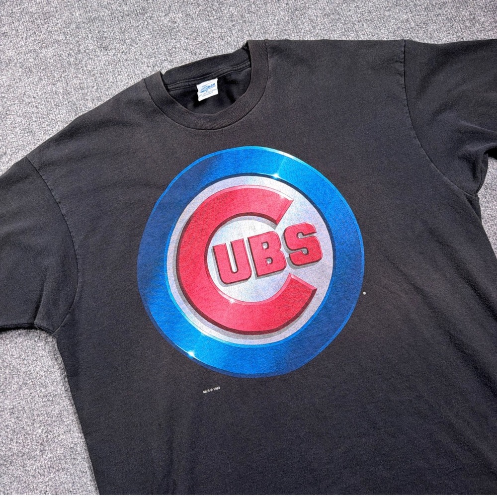 Salem Sportswear Chicago Cubs T Shirt Men XL Black Vintage 90s MLB Single Stitch